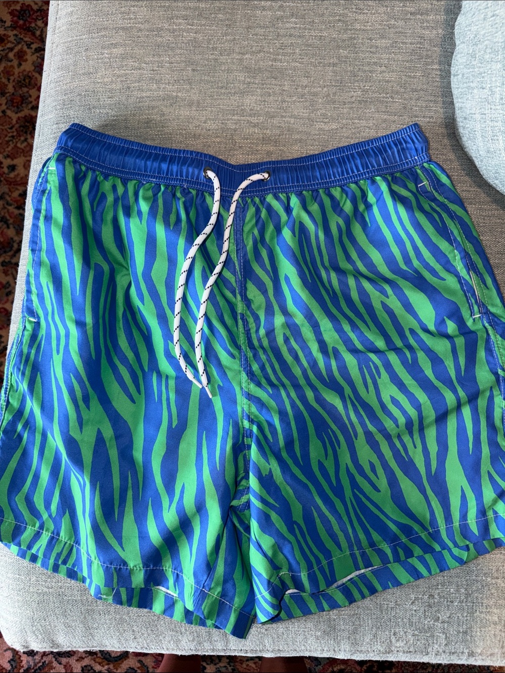 Men's Manfinity Blue & Green Zebra-Print Swim Shorts